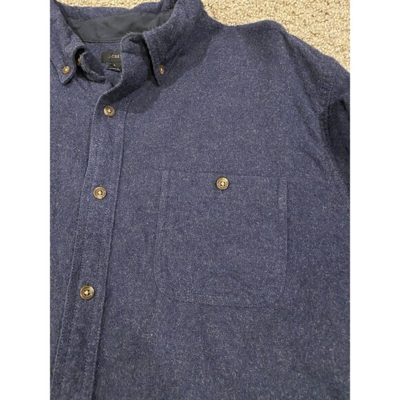 J Crew Flannel Shirt Mens Large Wool Blend Leather Elbow Patch Button Down Blue - Picture 3 of 11